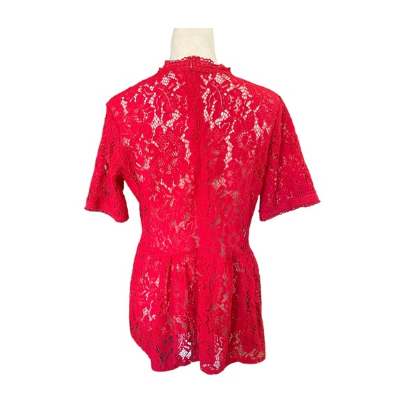 Valentines  Beautiful Red Lace Cut Out Peplum Short Sleeve Top Blouse Women Sz L - Picture 3 of 8